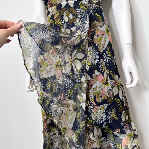 Tanya Taylor Blaire Printed Linen-Silk Midi Faux-Wrap Dress Maritime Blue Multi - Picture 11 of 16